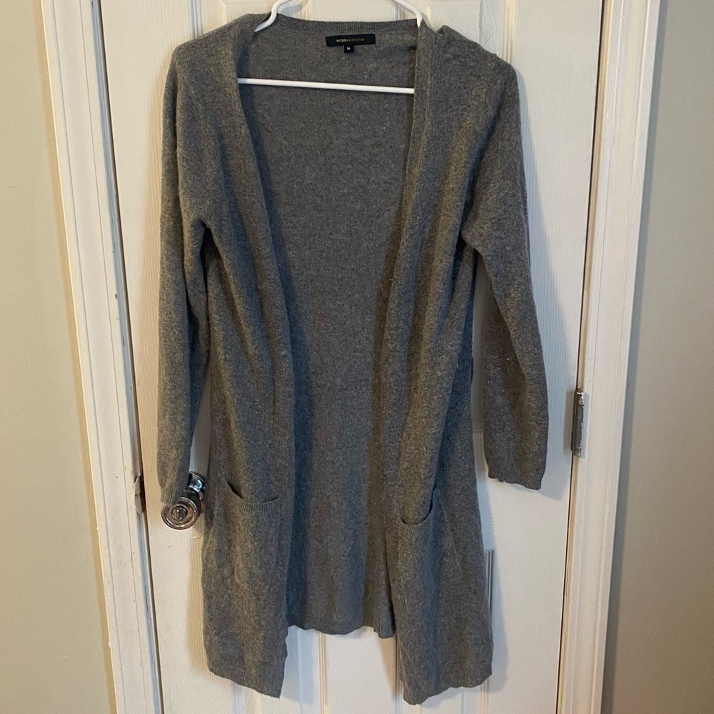 BCBGmaxazria womens gray wool blend open front 3/4 sleeve cozy duster sweater